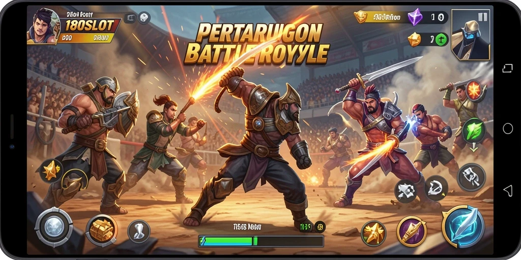 Screenshot utama 180SLOT menampilkan aksi intens dalam permainan Battle Royale.