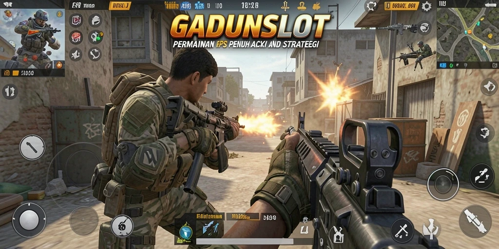 Tampilan gameplay menegangkan di GADUNSLOT dengan aksi FPS yang mendebarkan.