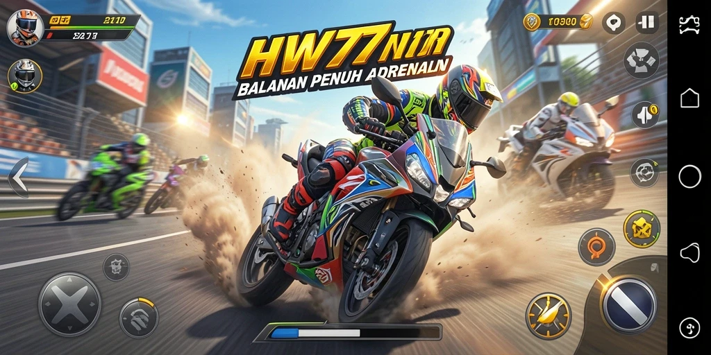 Tampilan seru gameplay balapan motor di HW777.