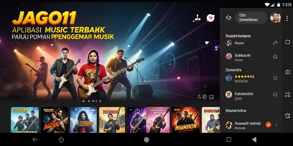 Screenshot JAGO11 menampilkan tampilan antarmuka aplikasi musik yang interaktif.