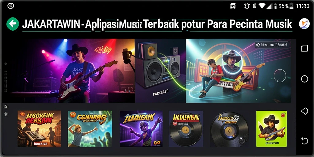 Screenshot gameplay JAKARTAWIN menunjukkan antarmuka aplikasi musik yang interaktif.