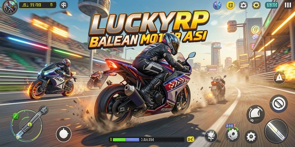 Tampilan dinamis gameplay balapan motor yang mendebarkan.