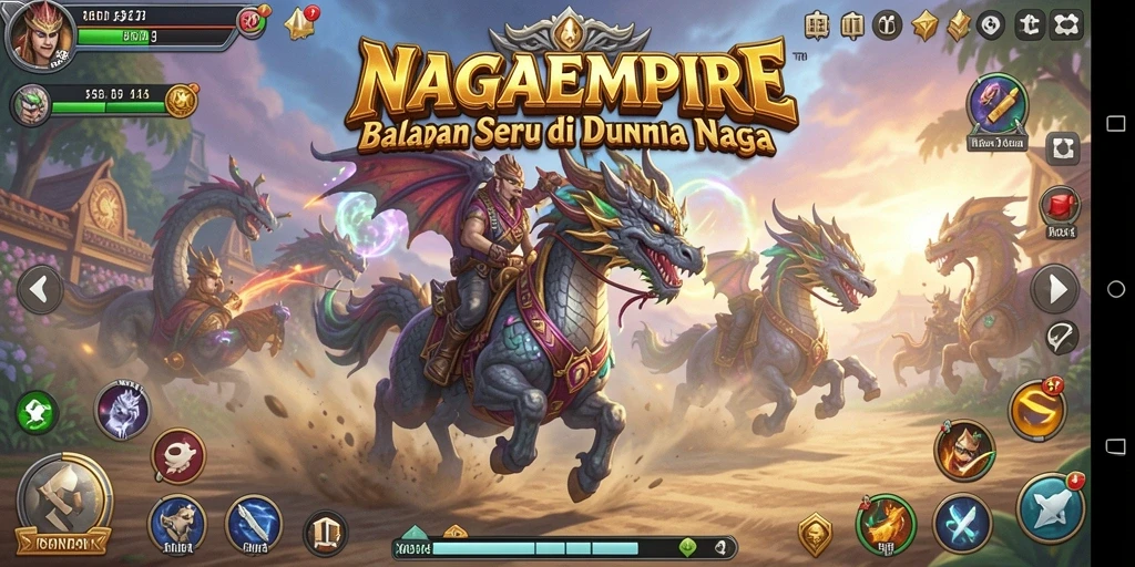 Tampilan gameplay seru di NAGAEMPIRE dengan naga balap.