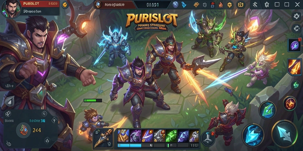 Screenshot gameplay PURISLOT menampilkan aksi pertempuran seru dan karakter yang dinamis.