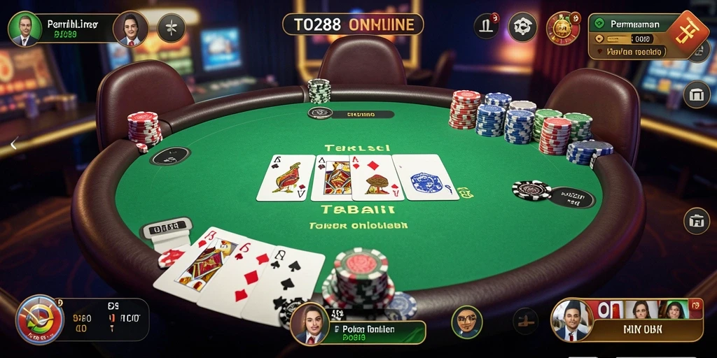 Tampilan gameplay seru dari aplikasi poker TO288 yang menantang.