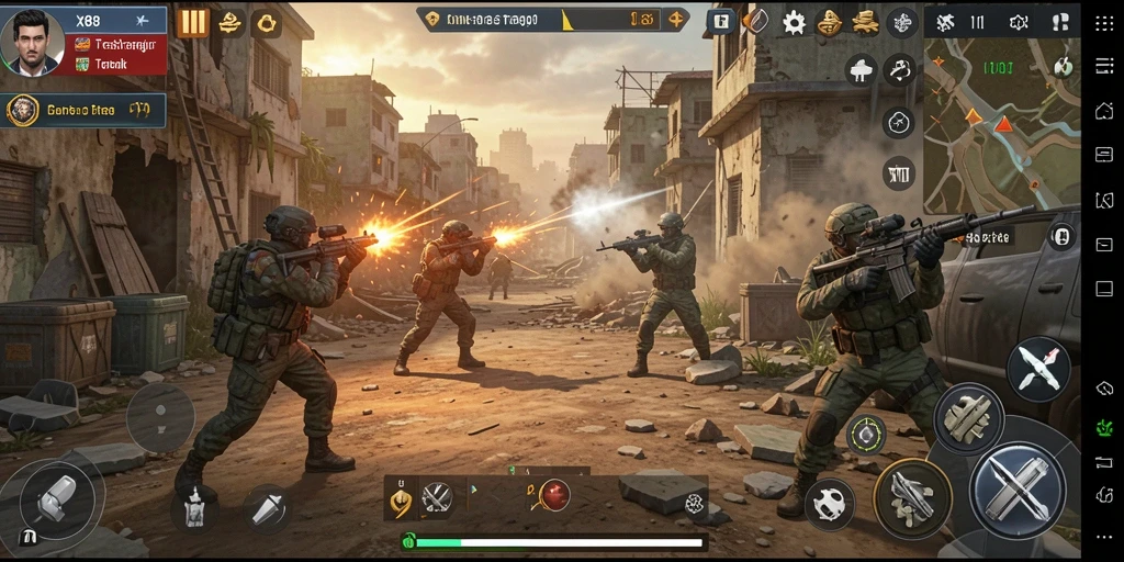 Screenshot utama X88 menampilkan aksi pertempuran strategi yang menarik.